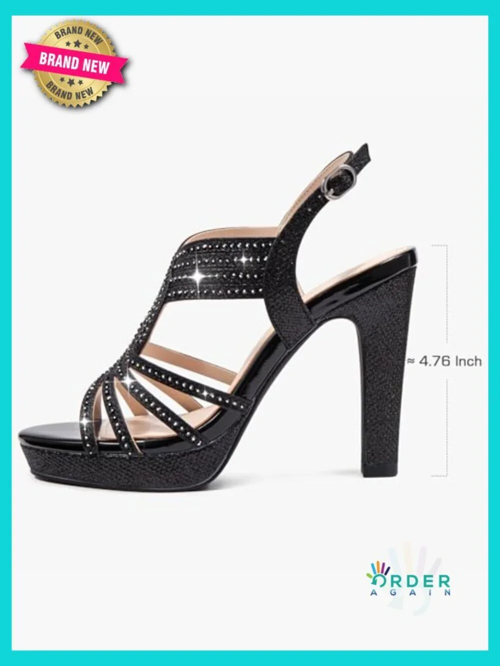 Sparkly Rhinestone Chunky High Heels Platform Sandals Open Toe Ankle Strap